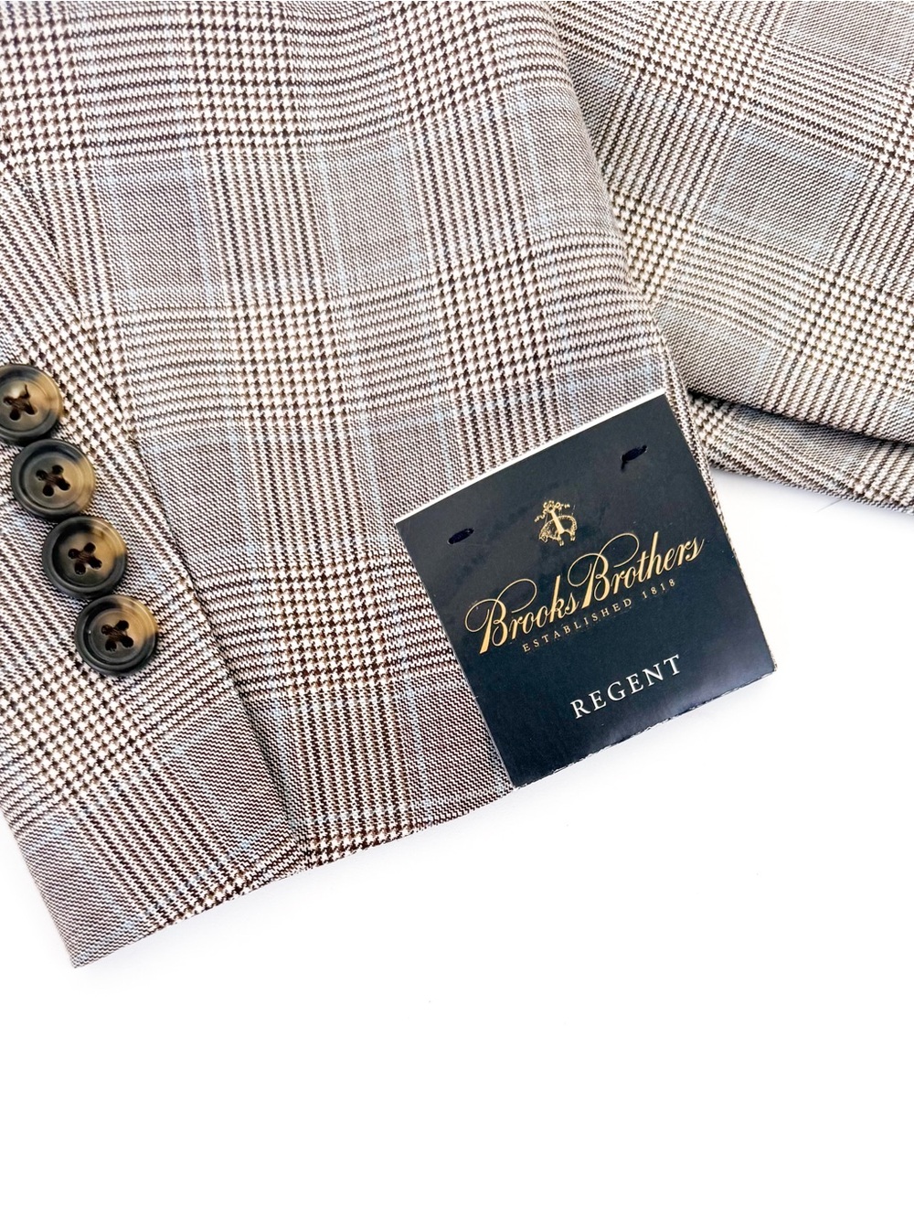 NWT NEW Brooks Brothers Glen Plaid Italian Sport Coat Tan Blue Blazer Men's 43L - Picture 14 of 14